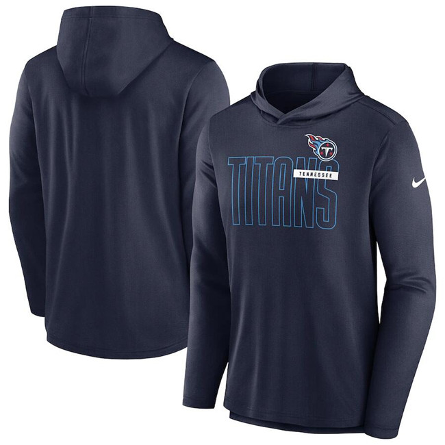 Men's Navy Tennessee Titans Lightweight Performance Hooded Long Sleeve T-Shirt